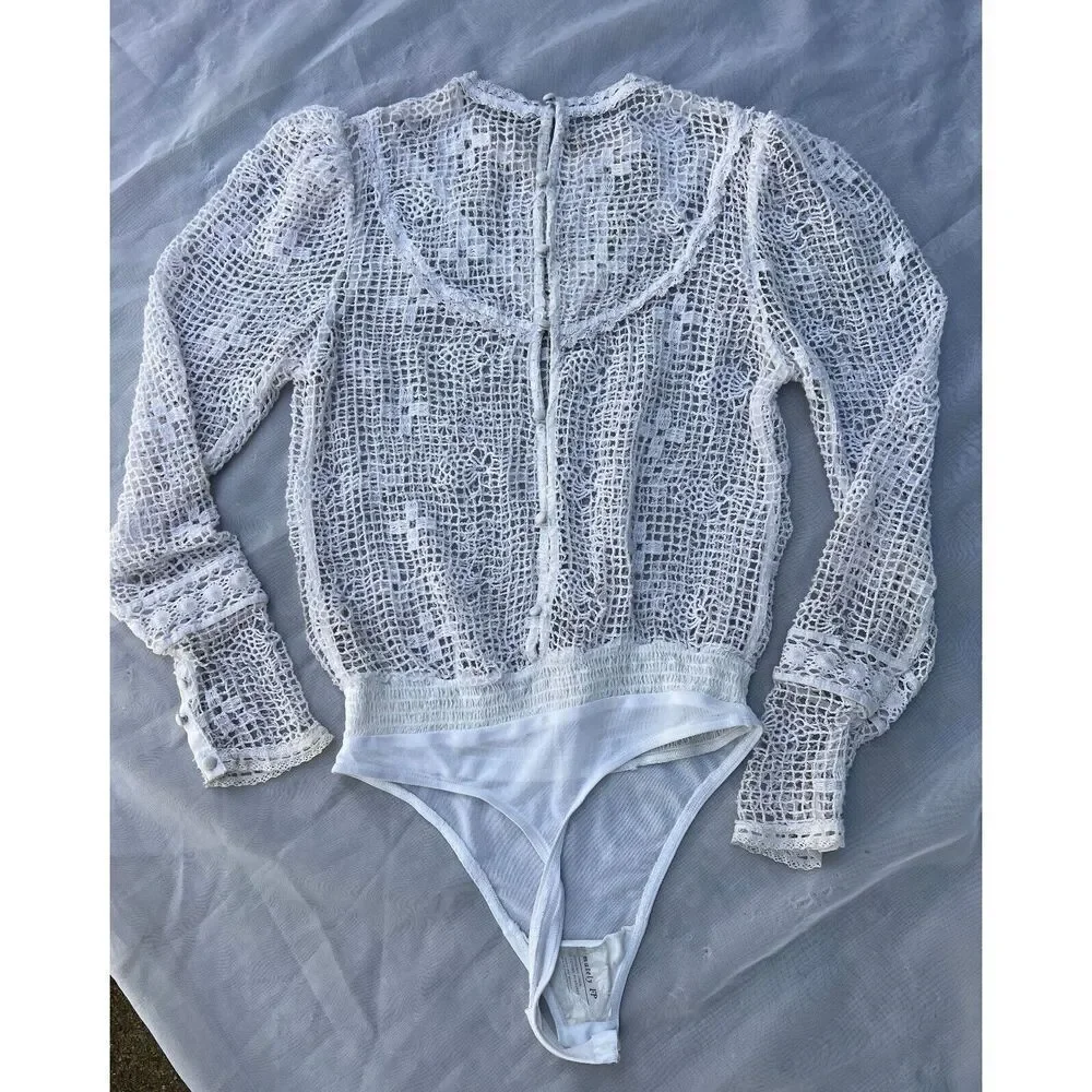 Free People Intimately 70s Style Crochet Bodysuit White Size S $128